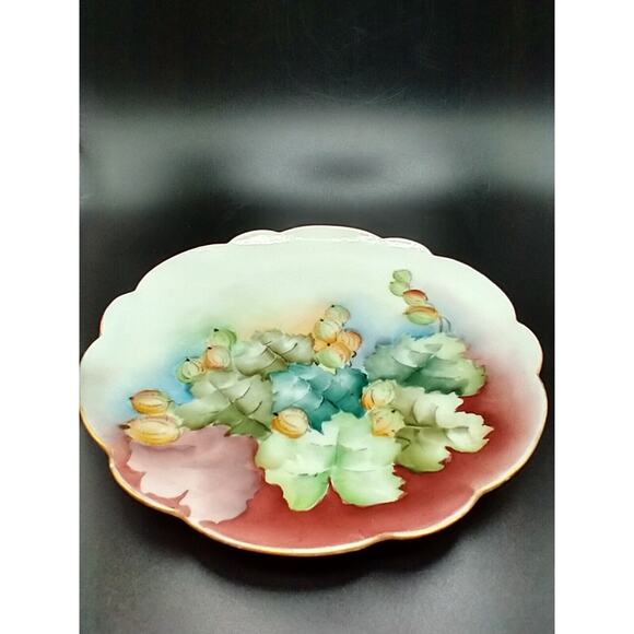 Hand Painted Porcelain 7" Plate Crown Vienna Austria Ombre Autumn Leaves Stamped - Picture 6 of 7